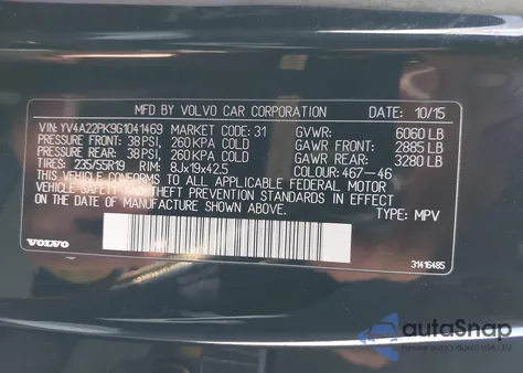 2016 Volvo Xc90 T6 Momentum from USA, damaged, VIN YV4A22PK9G1041469